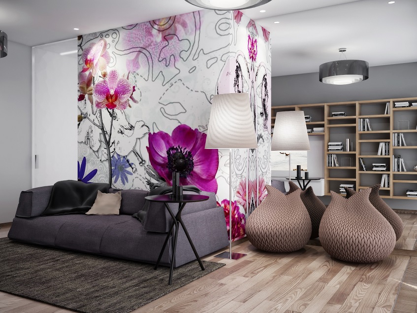 Mural on wall in living room