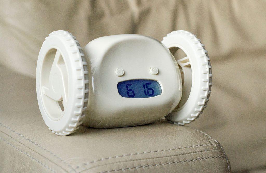 This is an alarm clock that will not only make you get up but also make you chase it around the room. An alarm clock from hell some might say. The runaway alarm clock is designed for heavy sleepers and same as the rug alarm clock, it’s quite loud. The runaway alarm clock runs on batteries and literally jumps, hides, beeps and does everything just to make you wake up. It doesn’t stop until you get up, find it and turn it off yourself. The design of this alarm clock is the coolest. It’s an amazing invention regardless of how annoying it may sound.