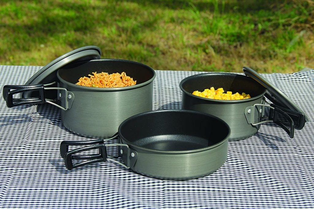 There’s no point in bringing a stove if you don’t have cookware, right? Mind you, this doesn’t mean that you should pack your entire pot and pan collection that you have at home. You probably won’t use every single item anyway. Your best bet would be to have a separate set that you use for camping purposes only. In this way, you won’t damage your existing home cookware set.