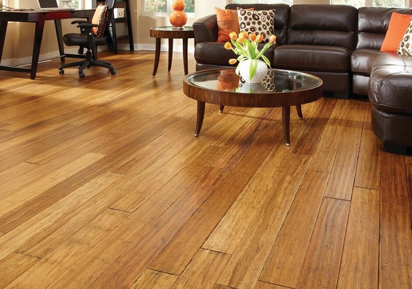 Close-up of bamboo floor in livingroom
