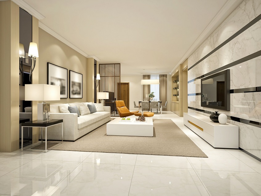 Living room with luxury marbel flooring