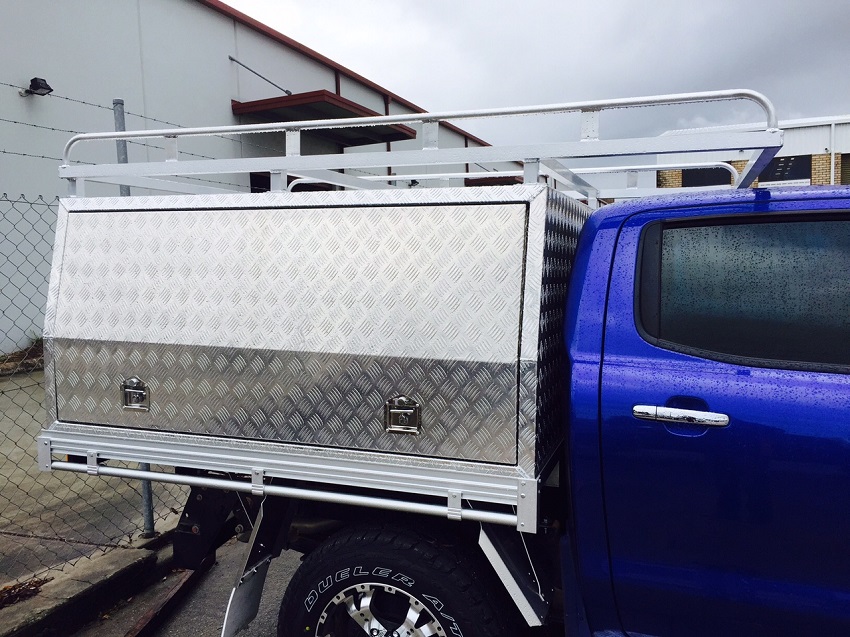 picture of an aluminium ute canopy on a parking lot