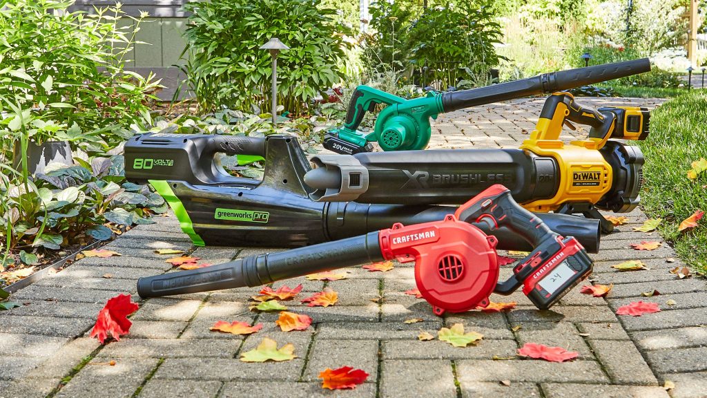 leaf blowers delicately placed on the floor